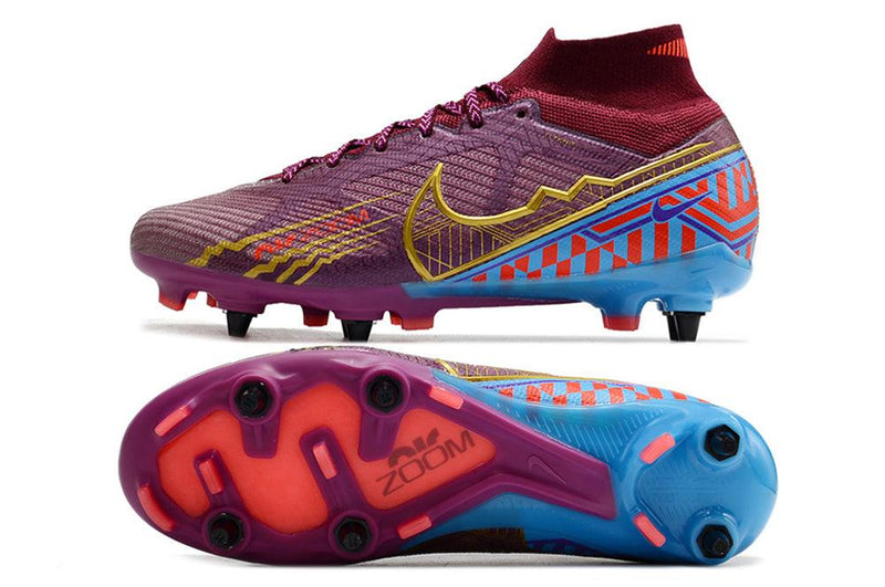 Chuteira Trava Mista Nike Air Zoom Mercurial Superfly 9 Elite Trava Mista Roxa "Mbappe"