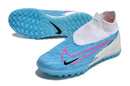 Chuteira Society Nike Phantom GX DF Elite TF Branca e Azul "Blast Pack"