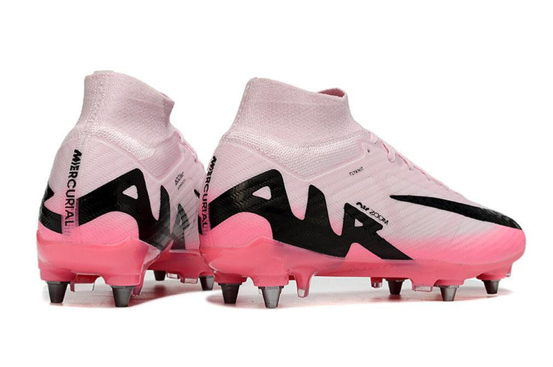 Chuteira Trava Mista Nike Air Zoom Mercurial Superfly 9 Elite Trava Mista Rosa e Preta "Mad Brilliance Pack"