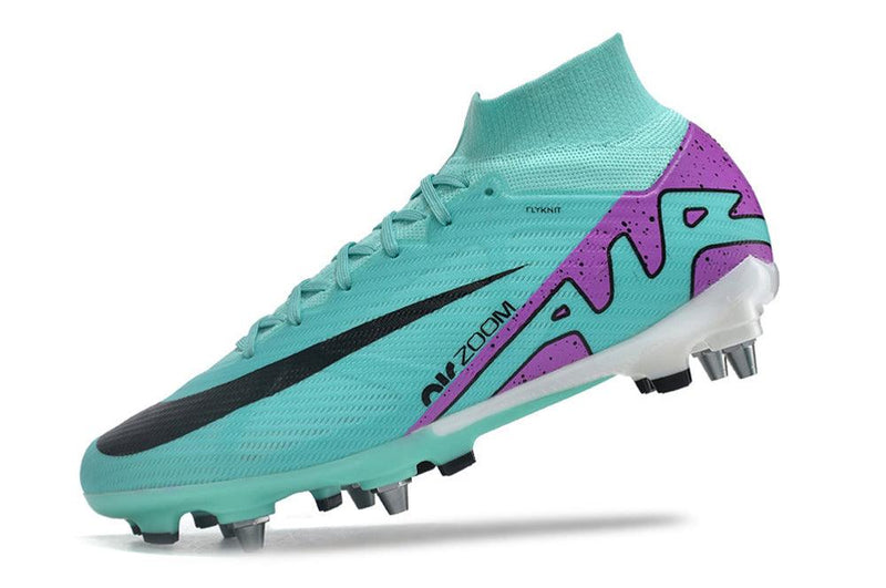 Chuteira Trava Mista Nike Air Zoom Mercurial Superfly 9 Elite Trava Mista Azul e Roxo "Peak Ready Pack"