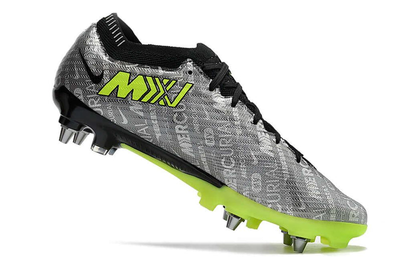 Chuteira Trava Mista Nike Air Zoom Mercurial Vapor 15 Elite Trava Mista Prata e Verde "Anniversary 25 Years Pack