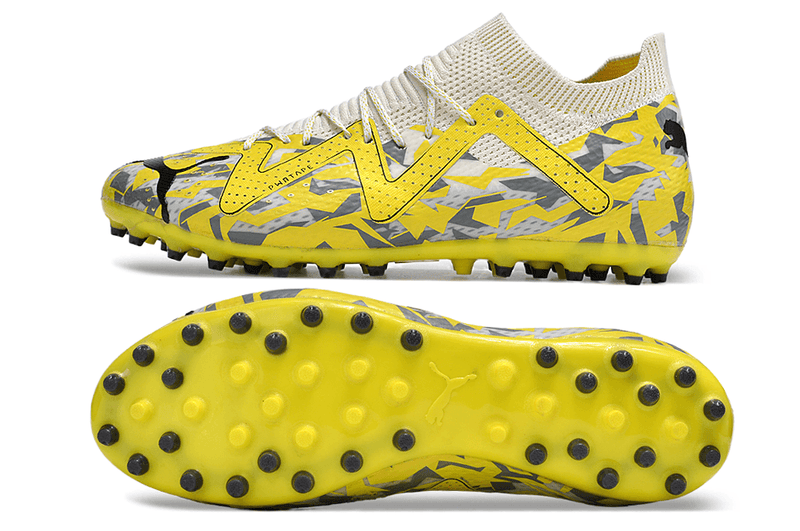 Chuteira Society Puma Future Ultimate MG Amarela e Cinza "Voltage Pack"