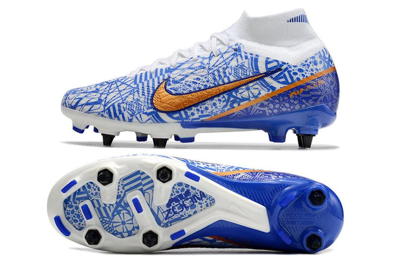 Chuteira Trava Mista Nike Air Zoom Mercurial Superfly 9 Elite Trava Mista Azul "CR7"