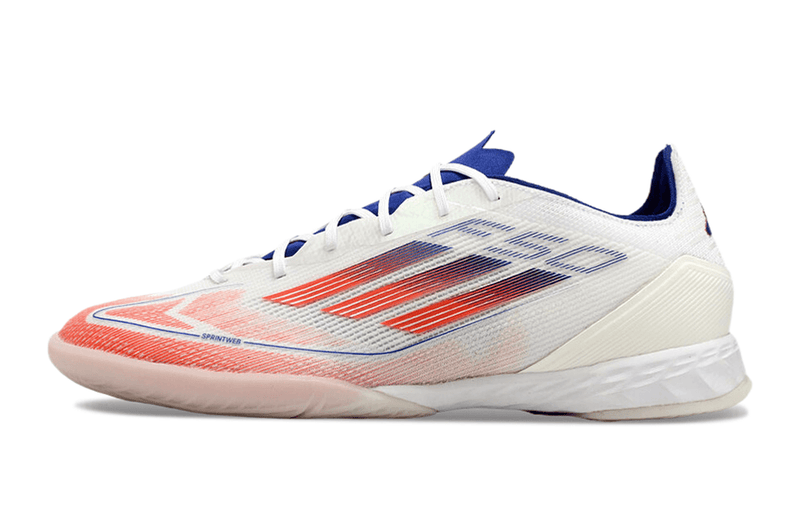 Chuteira Futsal Adidas F50 IC Branca, Azul e Vermelha "Advancement Pack"