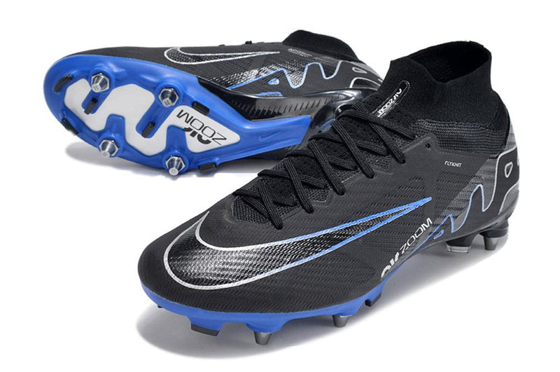 Chuteira Trava Mista Nike Air Zoom Mercurial Superfly 9 Elite Trava Mista Preta e Azul "Shadow Pack"