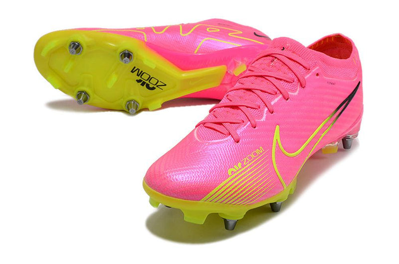 Chuteira Trava Mista Nike Air Zoom Mercurial Vapor 15 Elite Trava Mista Rosa e Verde "Luminous Pack"