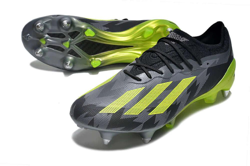 Chuteira Trava Mista Adidas X CrazyFast.1 Ponta de Aluminio Preta e Verde "Crazycharged Pack"