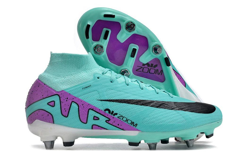 Chuteira Trava Mista Nike Air Zoom Mercurial Superfly 9 Elite Trava Mista Azul e Roxo "Peak Ready Pack"