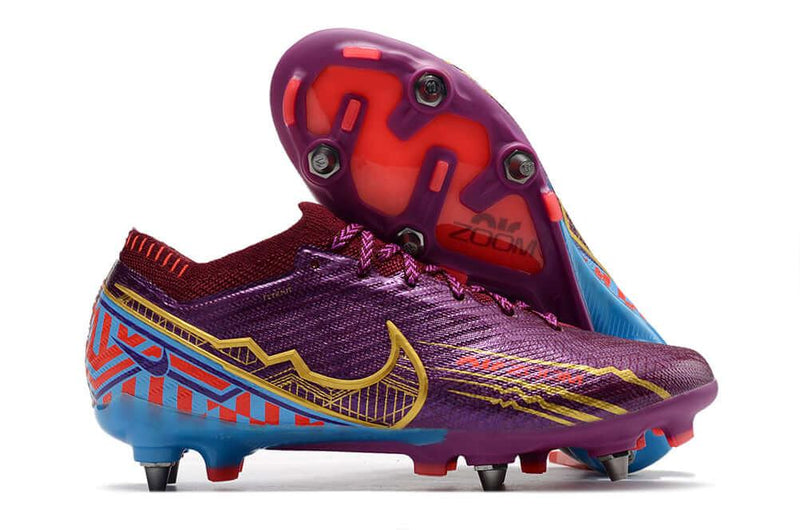 Chuteira Trava Mista Nike Air Zoom Mercurial Vapor 15 Elite Trava Mista Roxa "Mbappe"