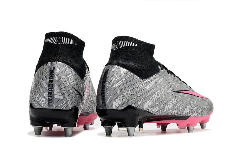 Chuteira Trava Mista Nike Air Zoom Mercurial Superfly 9 Elite Trava Mista Prata e Rosa "Anniversary 25 Years Pack"