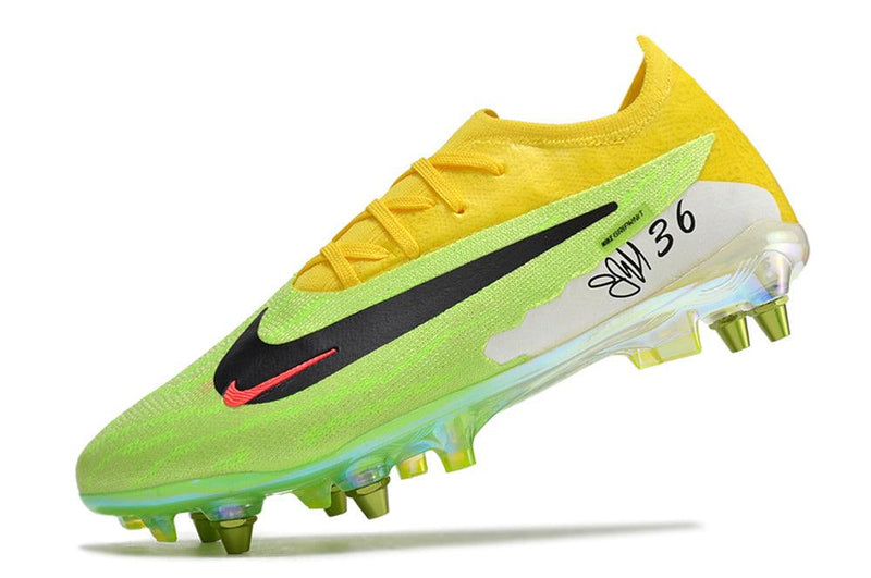 Chuteira Trava Mista Nike Phantom GX Elite Trava Mista Amarela e Verde "Haaland"