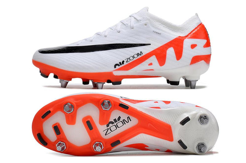 Chuteira Trava Mista Nike Air Zoom Mercurial Vapor 15 Elite Trava Mista Branca e Laranja "Ready Pack"