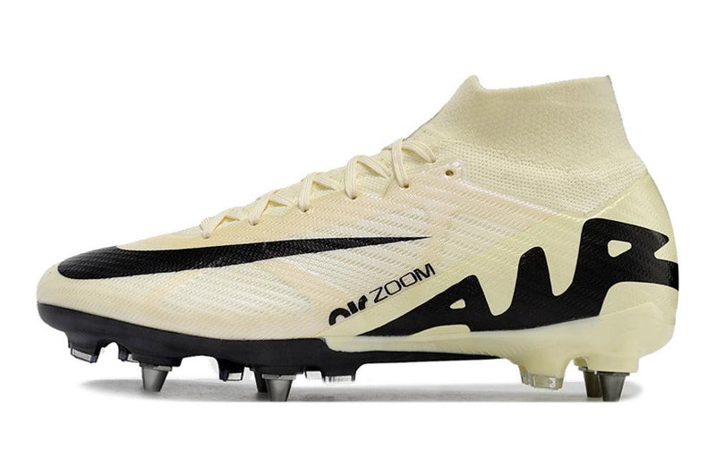 Chuteira Trava Mista Nike Air Zoom Mercurial Superfly 9 Elite Trava Mista Bege e Preta "Mad Ready Pack"