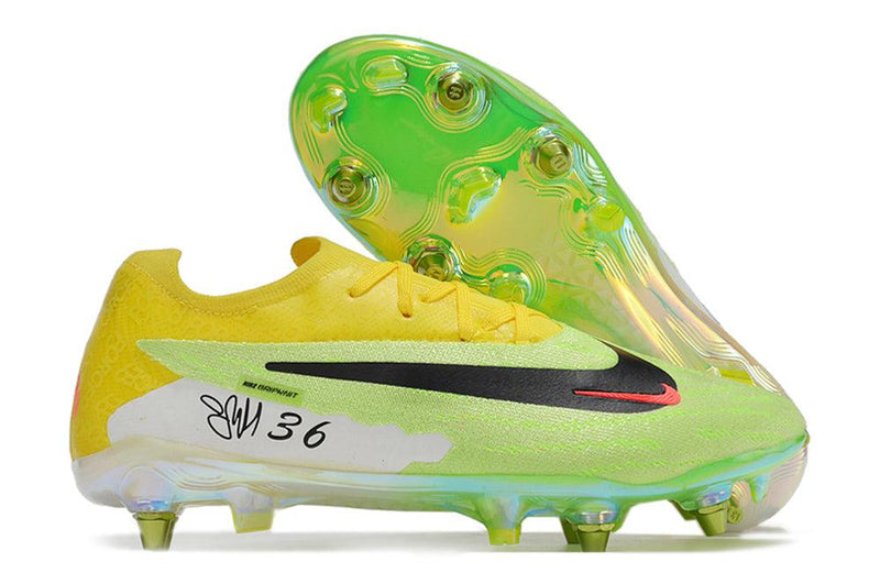 Chuteira Trava Mista Nike Phantom GX Elite Trava Mista Amarela e Verde "Haaland"
