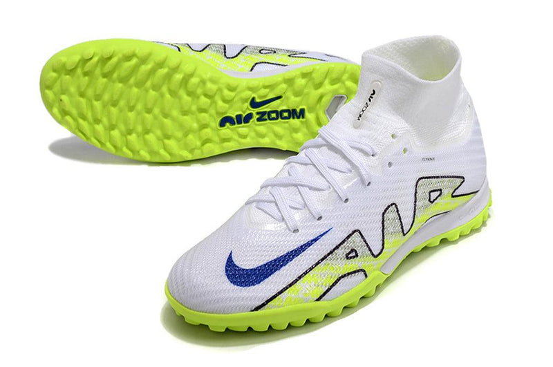 Chuteira Society Nike Air Zoom Mercurial Superfly 9 TF Elite Branca e Verde