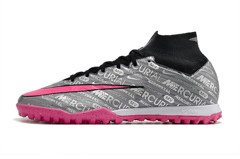 Chuteira Society Nike Air Zoom Mercurial Superfly 9 Elite TF Prata e Rosa "Anniversary 25 Years Pack"