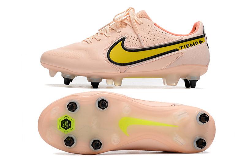 Chuteira Trava Mista Nike Tiempo Legend 9 Elite Trava Mista Rosa e Amarelo "Lucent Pack"
