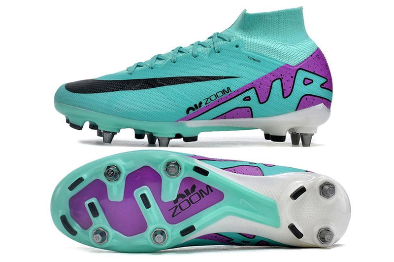 Chuteira Trava Mista Nike Air Zoom Mercurial Superfly 9 Elite Trava Mista Azul e Roxo "Peak Ready Pack"