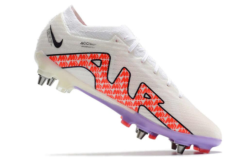 Chuteira Trava Mista  Nike Air Zoom Mercurial Vapor 15 Elite Trava Mista Branca e Roxa "Disruption Pack"