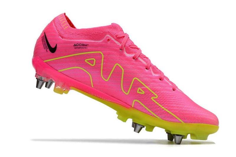 Chuteira Trava Mista Nike Air Zoom Mercurial Vapor 15 Elite Trava Mista Rosa e Verde "Luminous Pack"