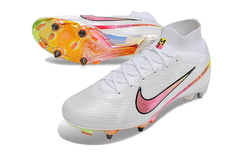 Chuteira Trava Mista Nike Air Zoom Mercurial Superfly 9 Elite Trava Mista Branca "Rashford"