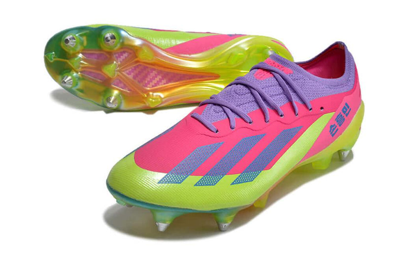 Chuteira Trava Mista Adidas X CrazyFast.1 Ponta de Aluminio Rosa e Verde "Son"