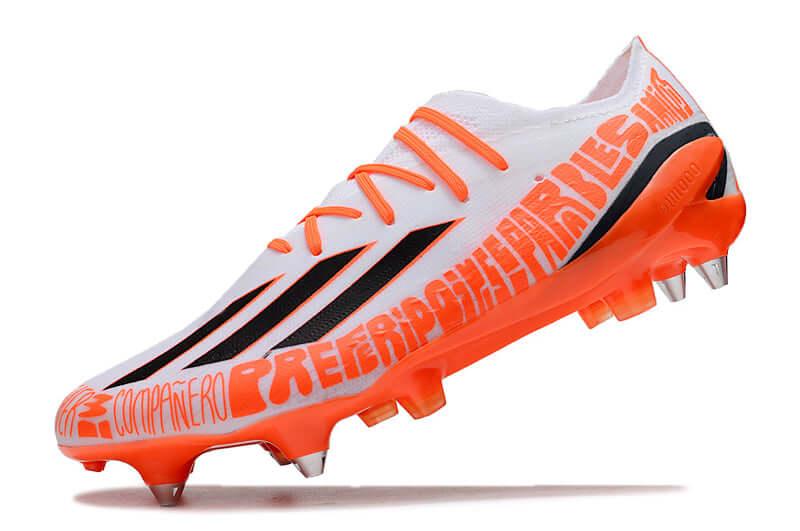 Chuteira Trava Mista Adidas X Speedportal Messi.1 Ponta de Aluminio Branca e Laranja "Balon te Adoro Pack"