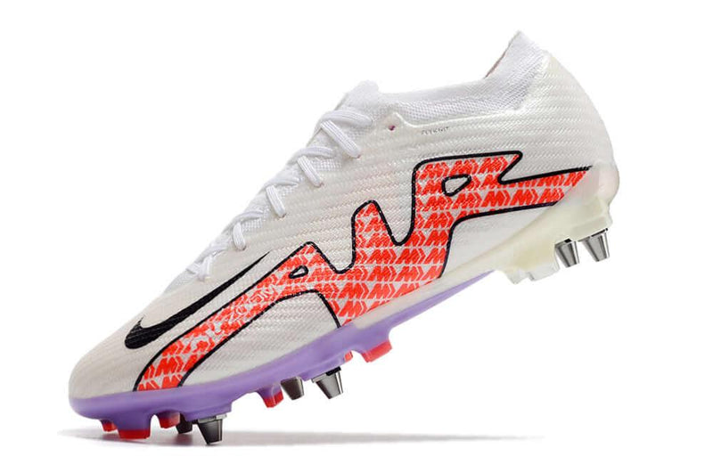 Chuteira Trava Mista  Nike Air Zoom Mercurial Vapor 15 Elite Trava Mista Branca e Roxa "Disruption Pack"