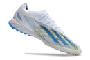 Chuteira Society Adidas X CrazyFast.1 TF Branca, Azul e Dourada "Las Estrellas"
