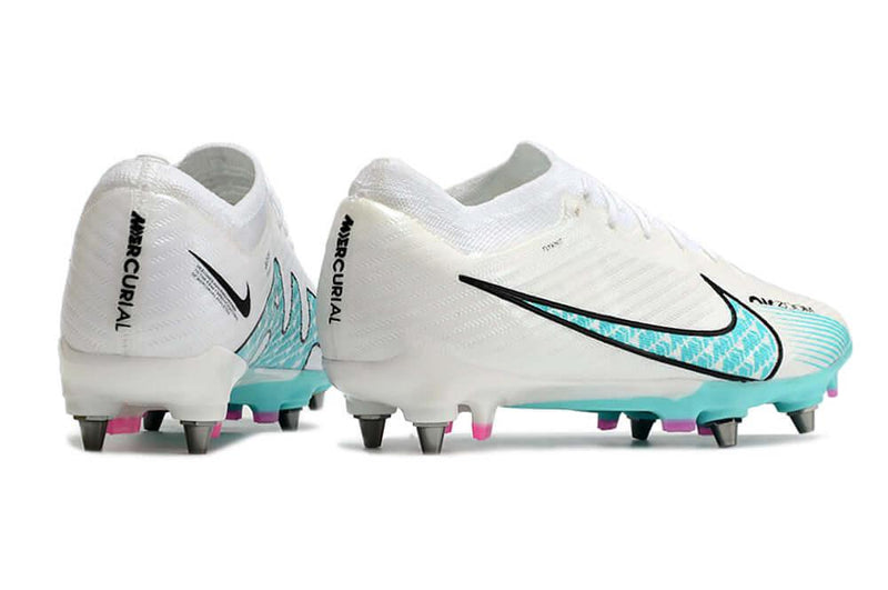 Chuteira Trava Mista Nike Air Zoom Mercurial Vapor 15 Elite Trava Mista Branca, Azul e Rosa